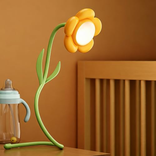 magical JD Birthday Gifts for Women,Sunflower Flower Lamp Rechargeable Cordless Led Reading Light,3-Colour Infinitely Dimming Small Night Light for Festival Gifts for Mom Girlfriend Grandma (Yellow)