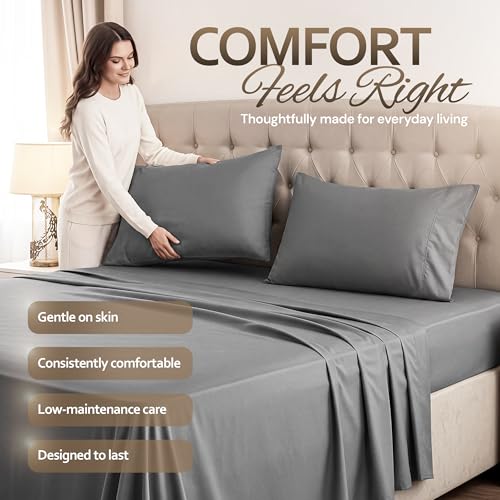 Beddora Full Size 4 Piece Bed Sheet Set - Comfy Breathable & Cooling Sheets - Hotel Luxury Bed Sheets for Women & Men - Deep Pockets, Easy-Fit, Extra Soft & Wrinkle Free Sheets - Oeko-Tex Dark Gray by BEDDORA INC. - Image 6