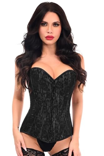 Lavish Black Lace Front Zipper Corset (Large)
