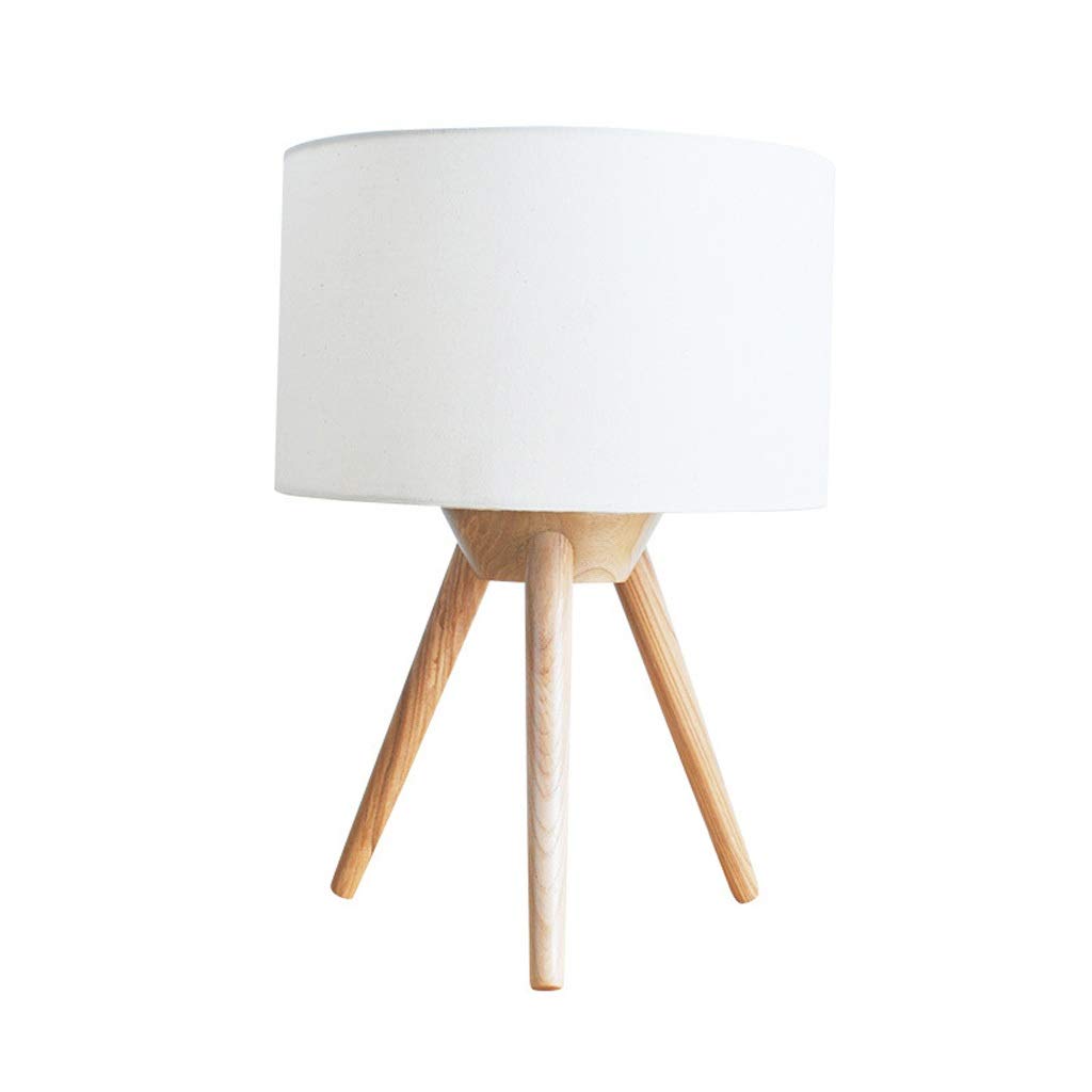 Bedside Lamps, Desk Lamp Table Wood Tripod Bedside, Simple Design with Soft Light for Bedroom in Warm Polyester White Fabric Lampshade, 40cm High