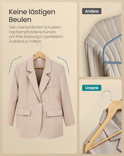 SONGMICS Kleiderbügel Holz, 30er Set, Hosenbügel, schlank, Birkenholz – Ansicht 5