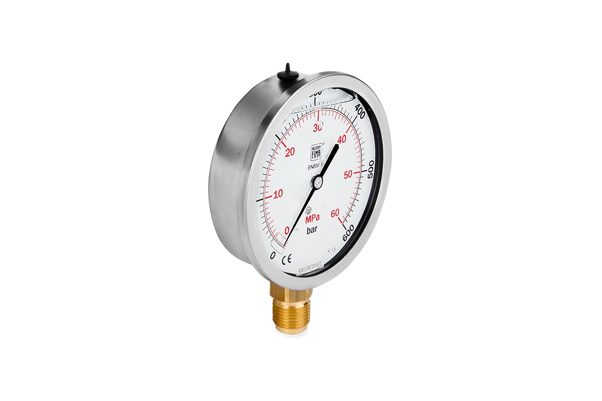 Hydraulik Manometer DN100 Glyzerin Gefüllt 100mm Hydraulische Druckmessgerät Manometer Glyzerin Messgerät Glycerin Manometer mit radialem Anschluss 1/2” 0-600 BAR M100RL1/20-600