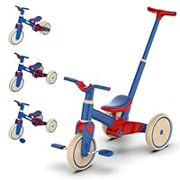 Tricycle for Toddlers 1-3 Year Olds, 5 in 1 Toddler Balance Bike with Removable Pedal, Foldable Toddler Tricycle with Push Handle(Blue)