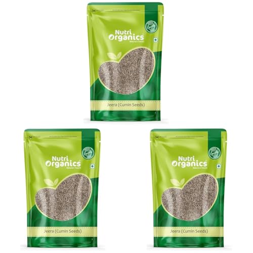 Image of NutriOrganics Premium Whole Spices Cumin Seeds - 200gm | Jeera Whole | Jira | Resealable Ziplock Pouch (Pack of 3)