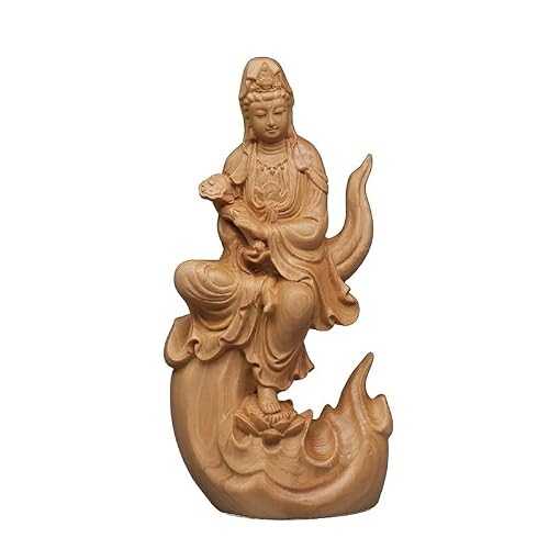 TEESONG Bookshelf Decor Wooden Decorative Statue Solid Wood Carving Buddha Home Room Office Art Home Decoration