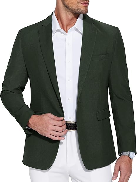 COOFANDY Chaqueta deportiva para hombre Blazer de negocios, para tiempo libre, chaqueta de traje para boda, traje de un botón, verde oscuro, XL