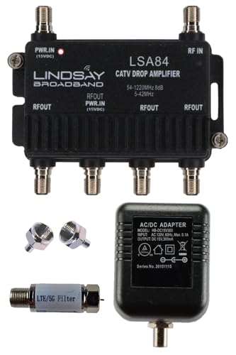 Reliable Cable Products 4-Port TV/Antenna/HDTV Digital Signal Amplifier/Booster/Splitter Includes F59 Terminators and LTE Filter (Lindsay LSA84) NOT for Satellite Systems