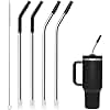 Soledea 4Pcs Metal Reusable Straws for 40 oz Tumbler, Stainless Steel Long Drinking Straw with Colourful Silicone Tips,Straw for Glass Cups, Cleaning Brushes Included, BPA FREE