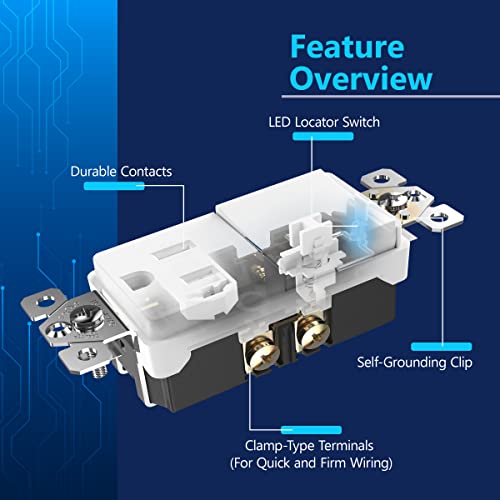 Lider Matte Finish Lighted Combination Decorator Switch And Tamper-Resistant Receptacle, Single Pole, Residential Grade, 15A 120V/125V, Ul Listed, Lcs1-1Ptr-W, White #TOP2