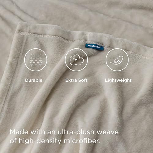 Image of Bedsure GentleSoft Fleece Throw Blanket for Couch Oxford Tan - Lightweight Plush Fuzzy Cozy Soft Blankets and Throws for Sofa, 50x70 inches