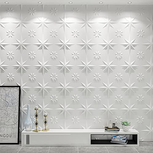 Art3D Star Textures 3D Wall Panels White Snowflake Design For Interior Wall Decor Pack Of 12 Tiles 32 Sq Ft (Pvc) #TOP1
