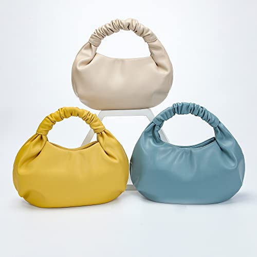 Coraid Mini Hobo Tote Bags For Women Soft Leather Clutch Purses For Women Cloud-Shaped Top Handle Bags Beige #TOP6