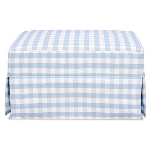 Image of Namesake Crawford Gliding Ottoman in Blue Gingham, Greenguard Gold & CertiPUR-US Certified