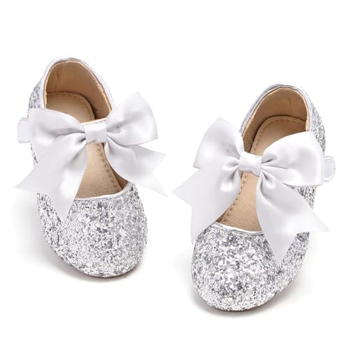 GINFIVE Girls Toddler Mary Jane Princess Dress Shoes Ballet Flat Silver 8