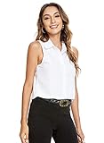 Riatobe Womens Sleeveless Button Down Shirt Blouse Office Work Casual Classic Collar Shirts White