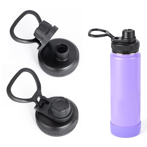 2Pcs Replacement Lid for Takeya Insulated Water Bottle Wide Mouth Loop Top Lid for Takeya 14 18 24 32 40 64oz Replacement Cap with Handle Easy to Carry No Leak Top Spout Lid Accessories Black