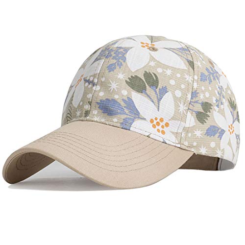 Yixda Damen Blumen Baseball Cap Verstellbar Basecap Tennis Golf Sport Kappe (Baseball, Beige)