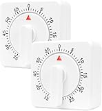 2 Pcs Kitchen Timer with Alarm : Square 60 Minute Mechanical Visual Cooking, Time Management Tools Hour Manual Countdown Timer for Baking, Homework, Exercise Auto Off No Batteries Required White