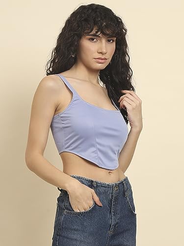 Image of Trend Arrest.ed Women's Stretchable Corset Style Crop Top | Square Neck Sleeveless Zipper Back Body-Hugging Fit | Casual