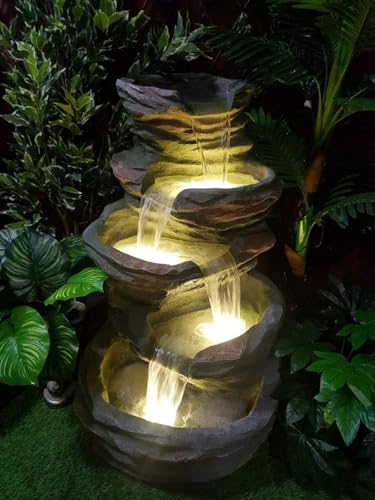 Image of 5 Steps 5 Layer Stone Look Fiber Fountain for Home Decor /Living Room /Hall /Office /Garden /Puja Room Indoor Outdoor Fountain (Design 6) (Fountain 1)
