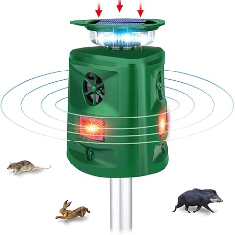Solar Ultrasonic Animal Repeller,360° Cat Repellent Outdoor,Solar Outdoor Animal Repeller Dog Repellent with Motion Sensor and Flashing Lights,Deer Repellent Devices,Repel Raccoon,Skunk,Squirrels Cover