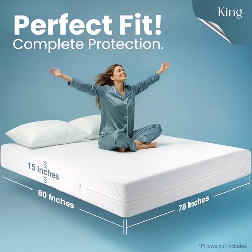 Image of Bulk 10-Pack Hotel King Size Mattress Encasement 100% Waterproof | Commercial Zippered Mattress Protector, 6-Sided, 13 inch Deep, Designed for Resorts and Motels, Bed Bug & Dust Mite Resistant