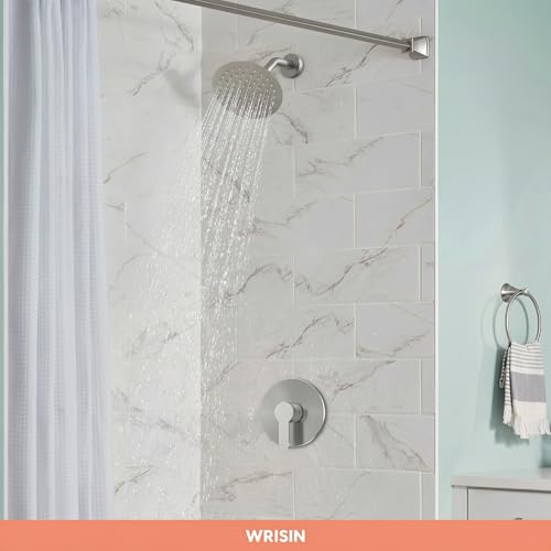 Juego de grifo para ducha en níquel cepillado, kit de válvula para ducha con cabezal de ducha de 6 pulgadas miniatura 2