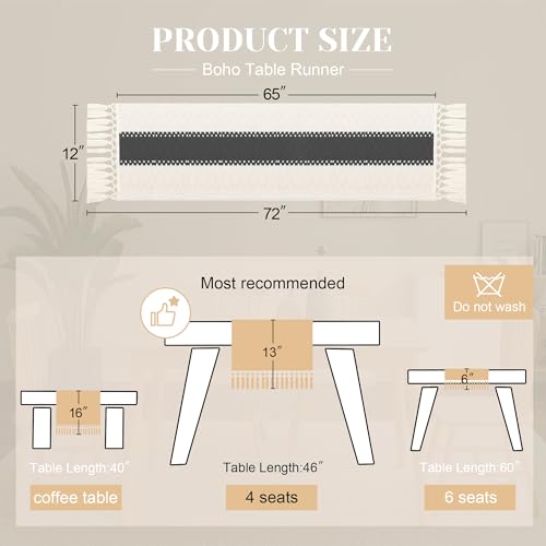Image of FEXIA Boho Table Runner for Summer Home Decor with Tassels 72 Inches Long Farmhouse Grey Rustic Burlap Table Runner Macrame Table Decoration for Kitchen Bedroom Living Room (12x72 Inches)