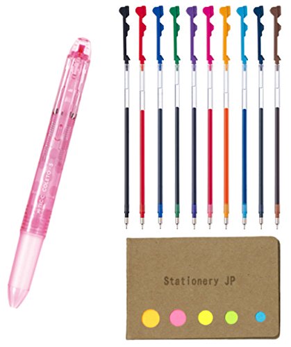 Stationery JP(0.4mm, Dot Pink) - Pilot Hi-tec-c Coleto 5 Colour Multi Pen Body Component, Dot Pink, Rubber grip, 0.4mm 10 Colour Ink Refills, Sticky Notes Value Set