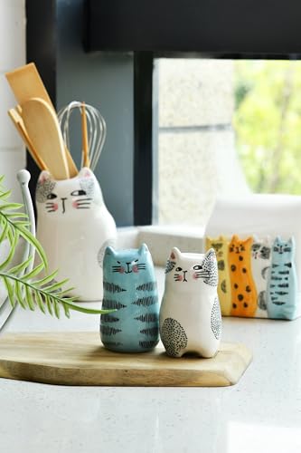 Bico Cartoon Cat Salt & Pepper Shaker Set, Handpainted Stoneware, Dishwasher Safe Bico Cartoon Cat Salt & Pepper Shaker Set, Handpainted Stoneware, Dishwasher Safe