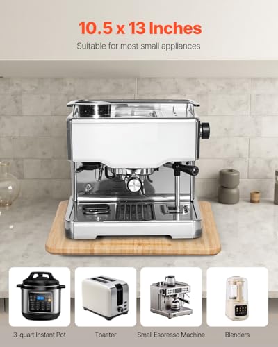 Image of VEVOR Appliance Slider, Medium 10.5 x 13-inch, Rolling Sliding Tray with Rubber Wheels & Hollow Handle, Easy to Clean, Appliance Rolling Tray for Coffee Maker, Kitchen Countertop, Natural Wood