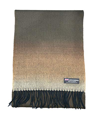 2 PLY 100% Cashmere Scarf Elegant Collection Made in Scotland Wool Solid Plaid Men Women (Brown Fade)