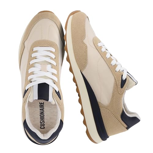 CUSHIONAIRE Kicks Fashion Sneakers for Women, Lightweight Non-Slip Lace Up Spring Shoes with Memory Foam Insole, TAN/Black 11