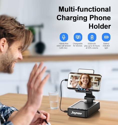 Joymate Phone Stand with Bluetooth Speaker and Charging Function 360° Rotable Angel Adjustable Cell Phone Holder with HD Stereo Sound の商品画像 1