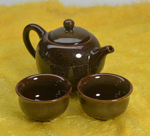 Image of Liang baobao Mini Porcelain Cup Set of 4 Colourful Ceramic Tea Cup with Kiln Glaze Cups 2.5oz (Brown)
