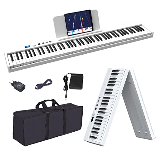 OYAYO Piano pliable avec 88 touches avec écran LCD et boutons semi-lestés – Prise en charge MIDI Bluetooth – Clavier piano numérique avec sac de piano pour enfants – Cadeau d’anniversaire (blanc) - Les Beatles, Paul McCartney, John Lennon, RIngo Starr, George Harrison OYAYO Piano pliable avec 88 touches avec écran LCD et boutons semi-lestés - Prise en charge MIDI Bluetooth - Clavier piano numérique avec sac de piano pour enfants - Cadeau d'anniversaire (blanc)