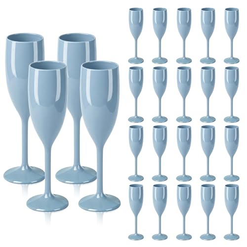 LEYIQU Plastic Champagne Flutes, Acrylic Glasses Goblets Cups Toasting Shatterproof Reusable Flute, for Wedding Party Dinner Mimosa Bar Anniversary Birthday (24, Blue) by LEYIQU - Used condition - US$25.89
