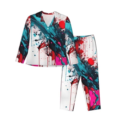 Pyjama 2 pièces manches longues imprimé abstrait vêtement nuit doux