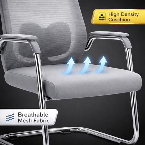 Image of OAK & AURA | SpineFlow Pro | Ergonomic Visitor Chair with Armrest | Breathable Mesh Back & Cushioned Seat | Chrome Metal Frame | Comfortable Office Chair for Home, Office(Pack of 2) (Gray)