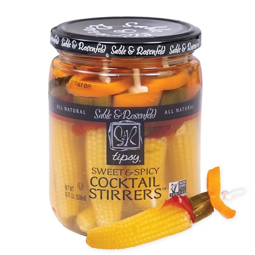 Sable & Rosenfeld Tipsy Sweet & Spicy Cocktail Stirrers 16 oz Jar (Pack of 1), Pickled Vegetable...