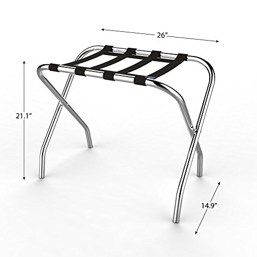 Chrome Folding Luggage Rack And Suitcase Stand- Durable Folding Bag Holder With Black Nylon Straps By Lavish Home #TOP2