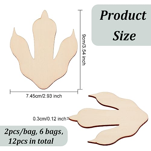 OLYCRAFT 12Pcs Wooden Dinosaur Footprints 9x7.5cm Unfinished Wood Cutouts 3mm Thick Natural Claw Shape Wood Slice Blank Wood Craft for Home DIY Projects Craft Decor - Image 2