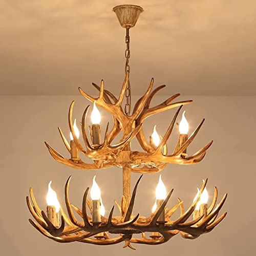Lustre en bois de cerf en résine haut de gamme à double structure pour luminaire de salon chic