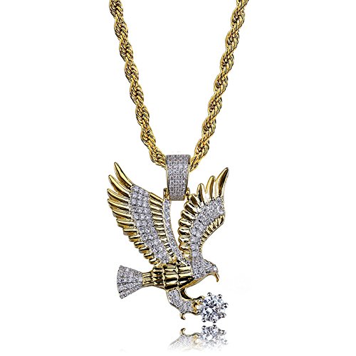 TOPGRILLZ Goat Chain Gold Necklace for Men Eagle Chain Rope Iced out Cubic Zirconia 14K Gold Plated Stainless Steel Necklace 24
