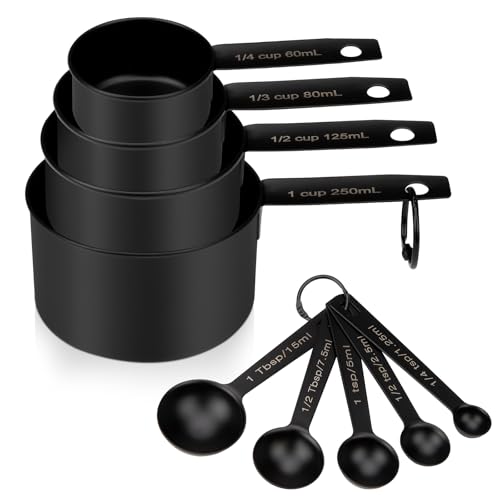 Set de 9 vasos y cucharas medidoras de acero inoxidable