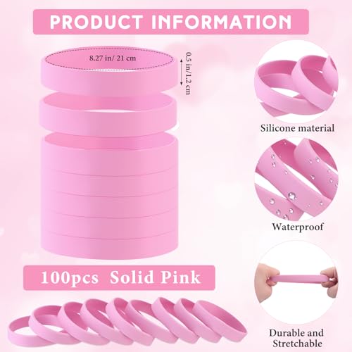 Image of Liliful 100 Pcs Silicone Rubber Wristbands Rubber Wristband Bracelet Bands for Silicone Wristbands for Women Men(Pink)