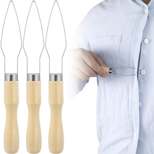STSTR 3 Packs Easy Button Hook, Steel Button Helper Tool for Elderly, Wide Wood Handle Buttons Fastener Device Assist Dressing Aid Tool for Seniors One Hand