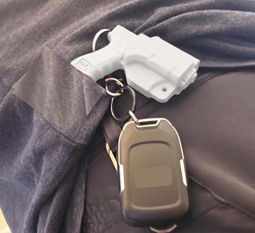 Image of Gun Keychain With Holder For Men, Mini Gun Key chain Pistol Keychain Accessory, Novelty Miniature Keyring For Car, Bike, Backpack Or Bag Charm, White Collectible EDC Gift (White)