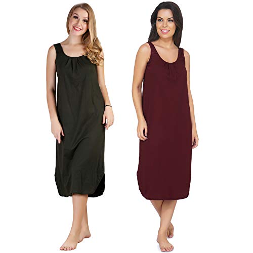 Image of BLAZON Women's Cotton Hosiery Solid Maxi Nighty Slip (Pack of 2) Available Sizes: S, M, L, XL, 2XL, 3XL, 4XL, 5XL