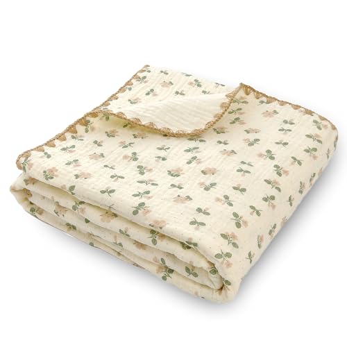Image of Double Layered 100% Cotton Muslin Baby Blanket Ultra-Soft 40x40 Inch Swaddling Nursery Crib Blanket (Flowers)